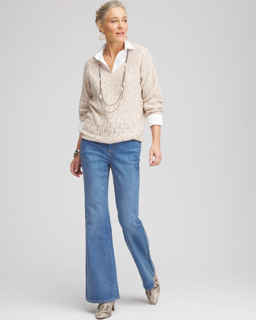 Sequin Cable Knit Pullover Sweater | Chico's